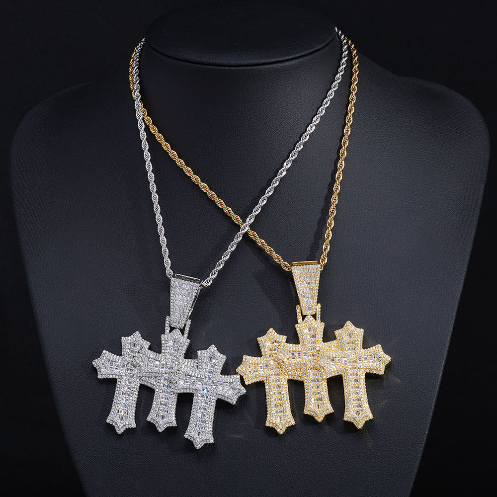 Iced Triple Cross Pendant