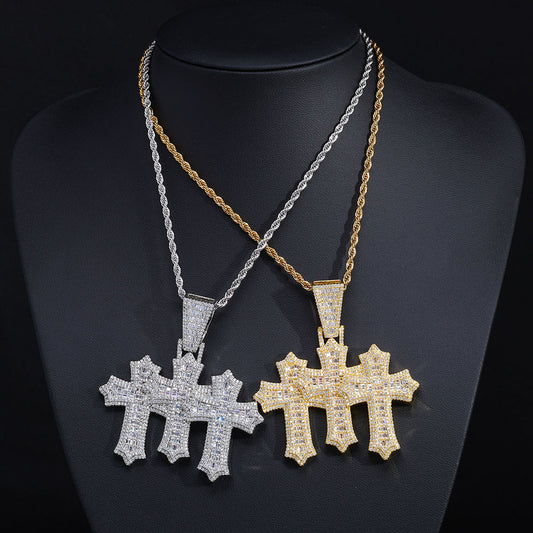 Iced Triple Cross Pendant